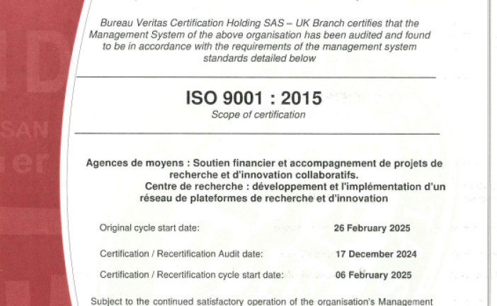 معهد البحث في الطاقة الشمسية والطاقات الجديدة يوسّع نطاق اعتماد ISO 9001:2015 ليشمل جميع أنشطته، مؤكداً ريادته والتزامه بالتميّز